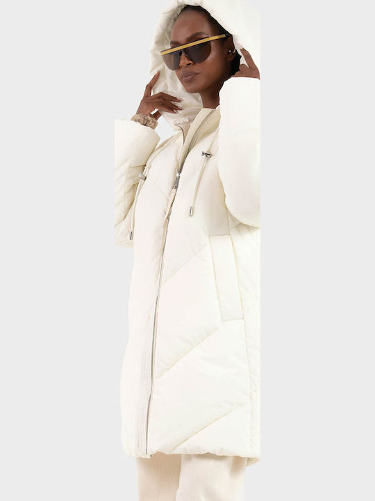 Γυναικείο Puffer Μπουφάν για Χειμώνα Off White
