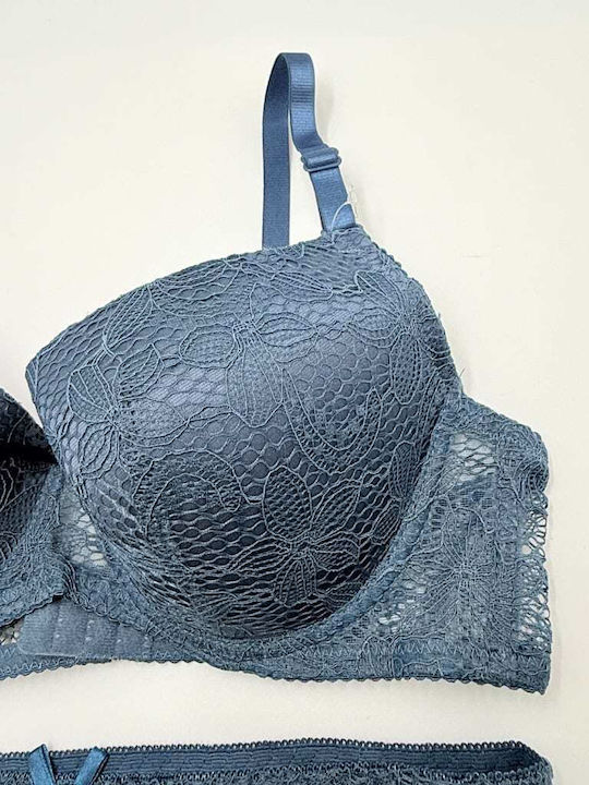 Lunna Spitzen Unterwäsche-Set für Damen BH mit Schlupf Dark Blue