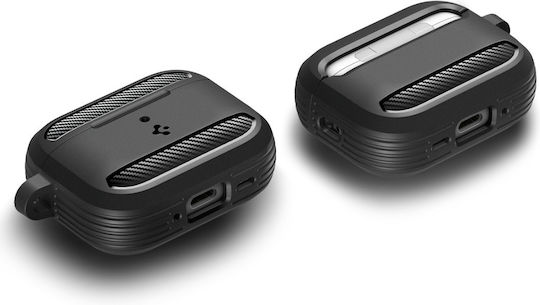 Spigen Rugged Armor Hülle Silikon mit Haken in Schwarz Farbe für Apple AirPods Pro 3