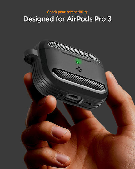 Spigen Rugged Armor Hülle Silikon mit Haken in Schwarz Farbe für Apple AirPods Pro 3