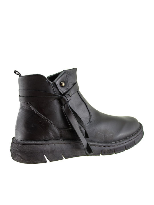 Leder Stiefeletten Damen Schwarz