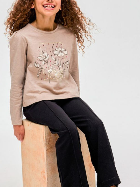 Kids' Shirt Long Sleeve Beige Flowers