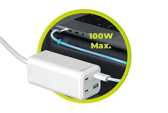 Mobile Origin Charging Stand GaN with USB-A Port and 3 USB-C Ports 100W Power Delivery in White color (MO-100CMH-PW18)
