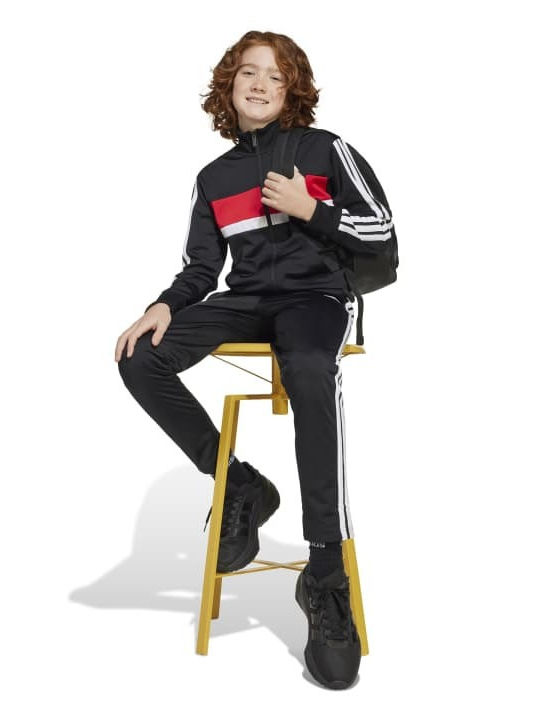 3-Stripes Tiberio Kids Tracksuit Sweatpants Set With Jacket Black White Red 2 Pieces