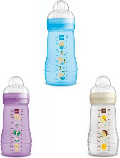 Mam Plastic Baby Bottle Easy Active Anti-colic with Silicone Teat for 2+ Months Pink Kittens - Purple 270ml