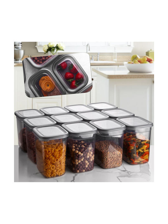 Hermia Set 12 Stück Lebensmittelgläser Allgemeine Verwendung mit Kunststoffdeckel Graue 2000ml