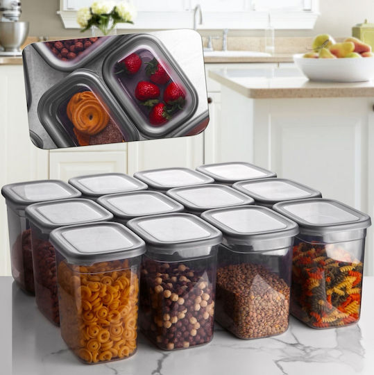 Hermia Set 12 Stück Lebensmittelgläser Allgemeine Verwendung mit Kunststoffdeckel Graue 2000ml