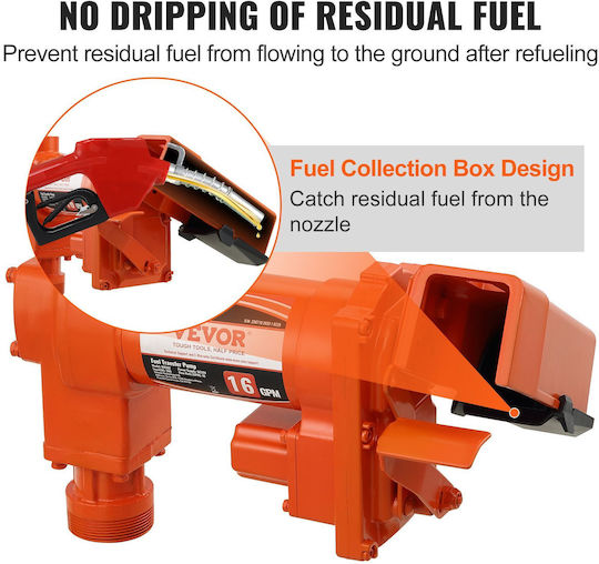 Vevor Fuel Transfer Pump 12V DC 16 GPM 1/4 HP Gasoline Extractor Pump Automatic Nozzle Discharge Hose & Suction Pipe Gasoline Diesel Kerosene Ethanol & Methanol Blends Biodiesel