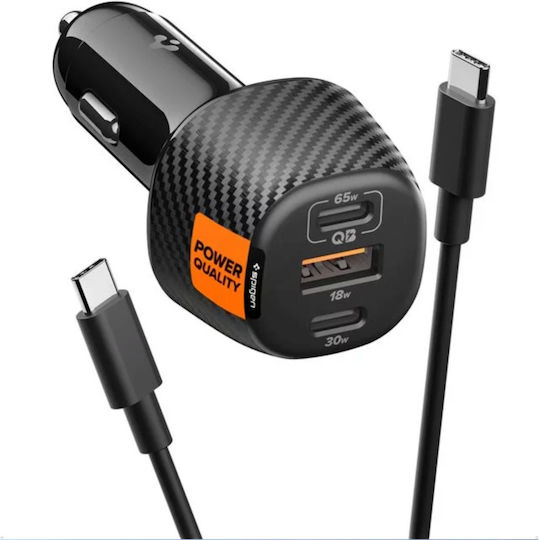 Spigen Φορτιστής Αυτοκινήτου 113W 3.25A με Θύρες: 1xUSB 2xType-C μαζί με Καλώδιο Type-C Μαύρο Χρώμα