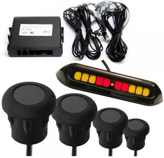 DGA Car Parking System Front Wheel with Screen / Buzzer and 4 Sensors in Black Color