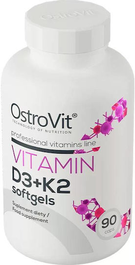 OstroVit Vitamin D3+k2 Витамин за Здравето на костите 2000иу 90 софтджел
