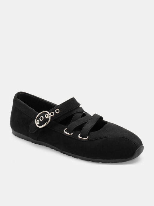 Дамски Балетни Обувки Остри с Каишка / Барета Черни