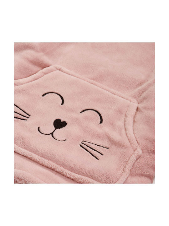 Pătura Pentru Copii Poncho Cu Mâneci Fleece Nef-nef Homeware Pisica Zâmbitoare Roz
