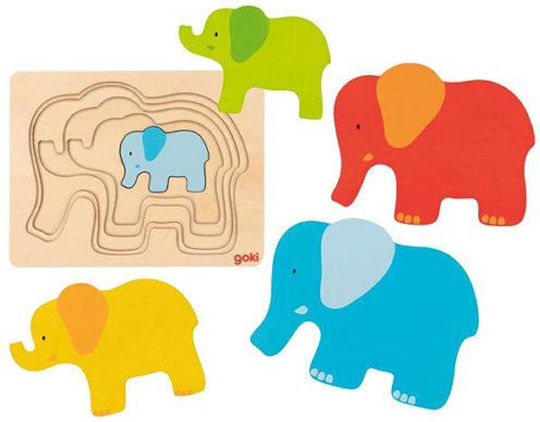 Puzzle pentru Copii cu Îmbinări Elefănței 5buc Goki