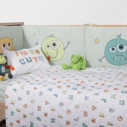 Nef-Nef Homeware Σετ Βρεφικά Σεντόνια Κούνιας Βαμβακερά Alphabet Monster Λευκά 120x160εκ. 3τμχ