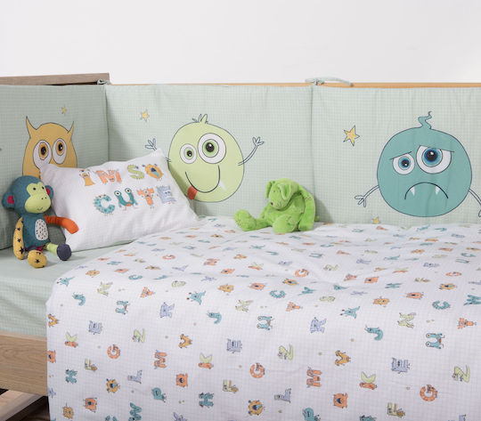 Nef-Nef Homeware Σετ Βρεφικά Σεντόνια Κούνιας Βαμβακερά Alphabet Monster Λευκά 120x160εκ. 3τμχ
