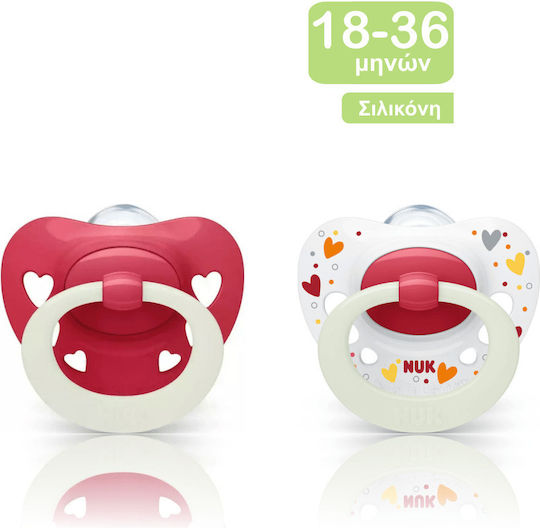 Nuk Signature Orthodontic Pacifiers Silicone Night with Case white - red for 18-36 months 2pcs