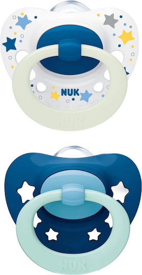 Nuk Signature Πιπίλες Σιλικόνης Νυκτός με Θήκη Λευκό / Μπλε Σκούρο για 0-6 μηνών 2τμχ