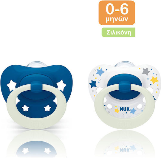 Nuk Signature Πιπίλες Σιλικόνης Νυκτός με Θήκη Λευκό / Μπλε Σκούρο για 0-6 μηνών 2τμχ