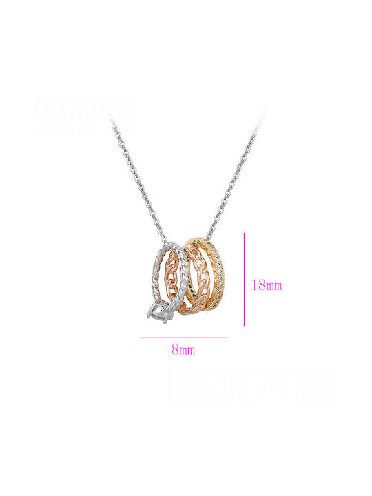 Chrysothemiss Women's Necklace Trinity Harmony Three Rings Silver Gold & Rose Gold Zircon