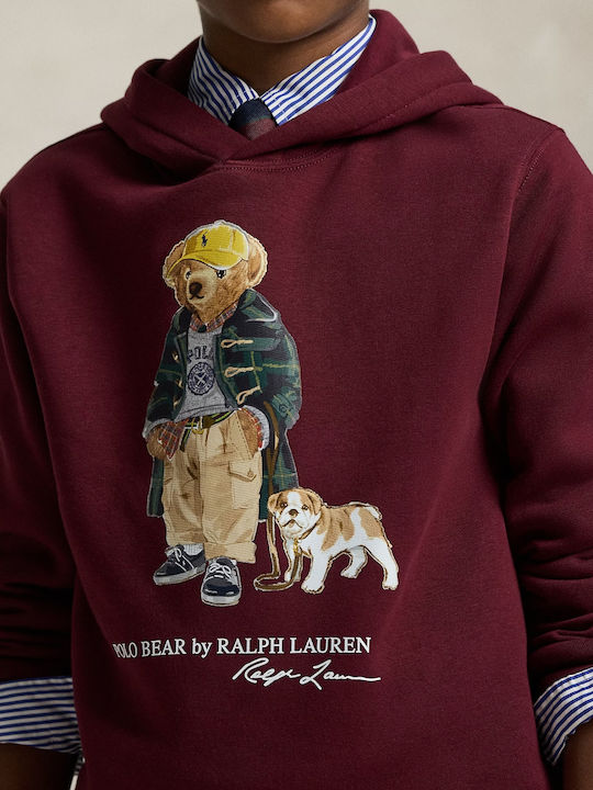 Fleece Kinder-Sweatshirt mit Kapuze Classic Wein Polo Bear Fleece Hoodie
