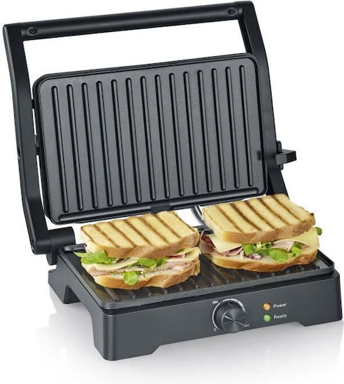 Severin Severin Tabletop Electric Grill with Grooved Plate 1800W with Lid and Adjustable Thermostat 28x17cm