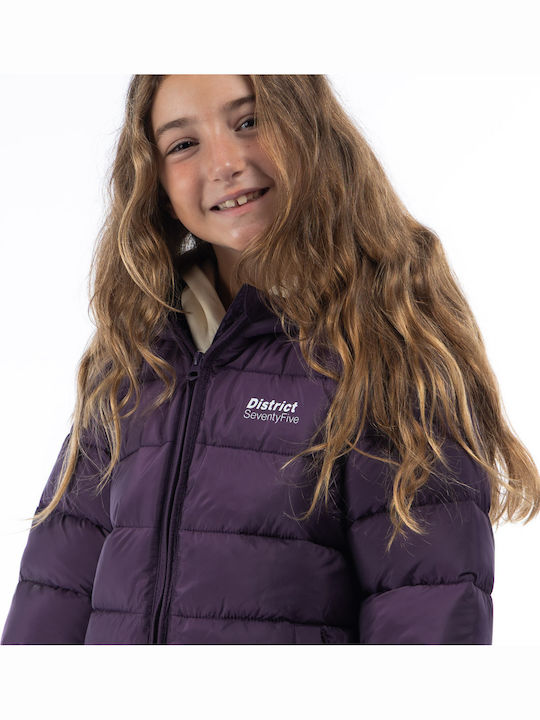 Kids Casual Short Hooded Purple Coat