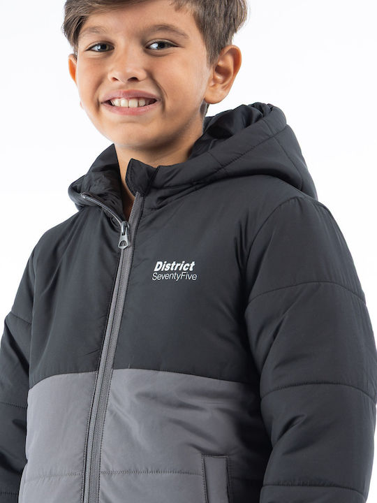 Kids Casual Short Hooded Black Jacket
