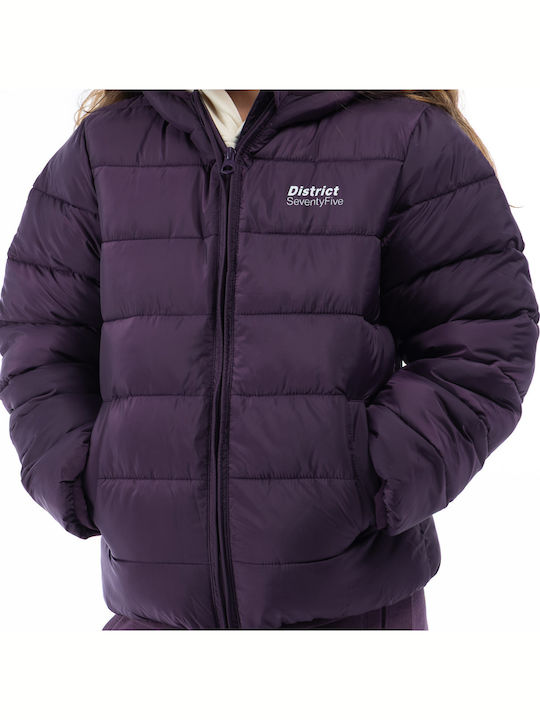 Kids Casual Short Hooded Purple Coat