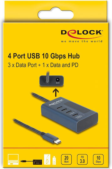 DeLock Hub USB 3.2 Cu 4 Porturi USB-A Albastru