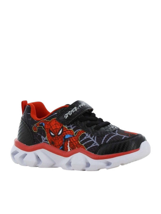 Παιδικά Sneakers Ανατομικά με Σκρατς & Φωτάκια Μαύρα