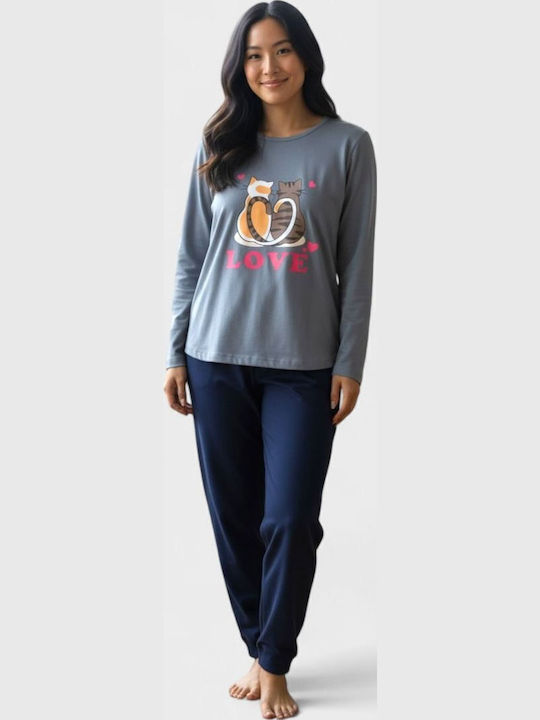 Cherry Winter Damen Pyjama-Set Grey - Raf