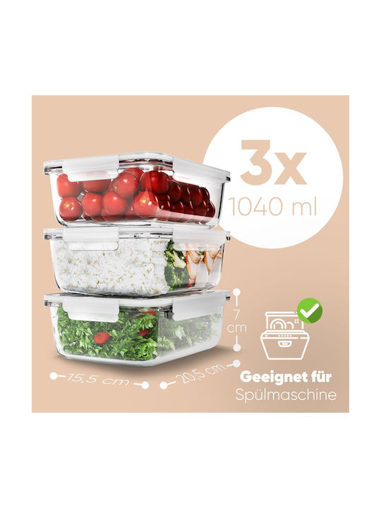 CLASSBACH Set Cutii de Prânz din Sticlă Transparente 20.5cm 3 Bucăți