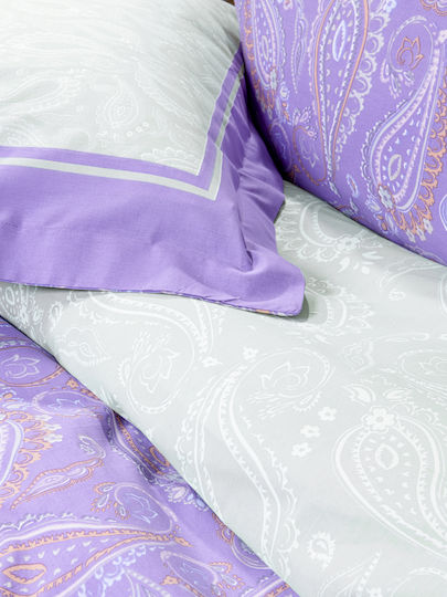 Nima Duvet Cover Set Cotton Single with Pillowcase 160x240 Flow Lilac, Green