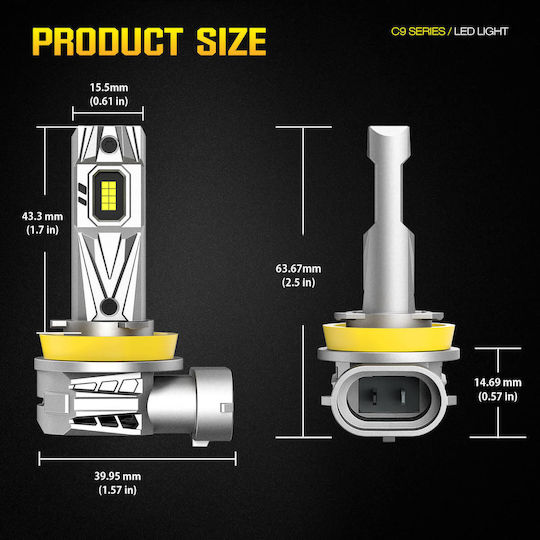 Lamps Car & Motorcycle Ip68 A900 C9 Cyberbeam H11 / H8 / H9 / H16 LED 6500K Cold White 12-24V 80W 2pcs