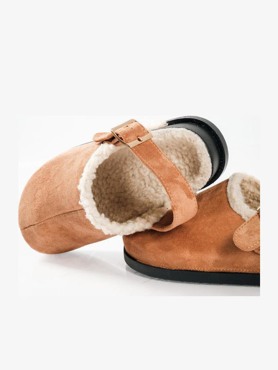 Winter Women's Slippers with Fur Brown