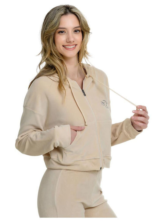 Short Women's Beige Zip-Up Cardigan