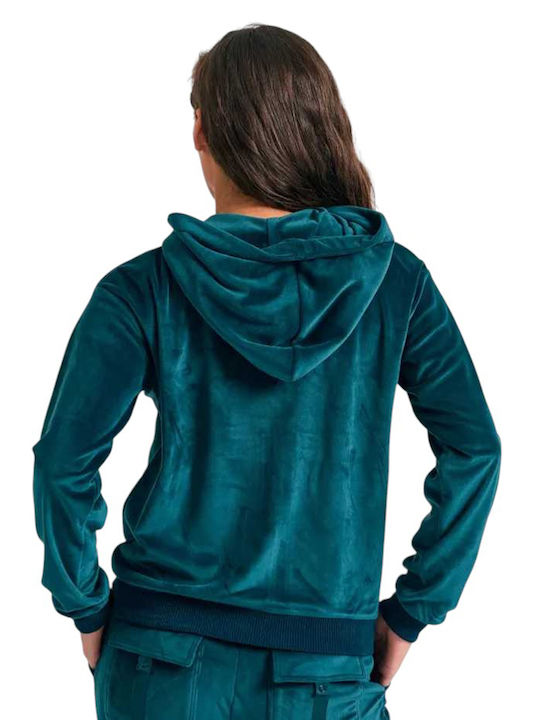 Hanorace Dama Jachetă Catifea Cu Glugă Dark Sea Green