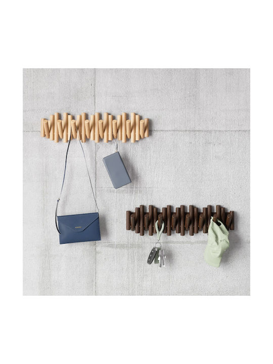 Umbra Wall Hanger Picket Wooden 8 Hooks Brown 61x4x17cm