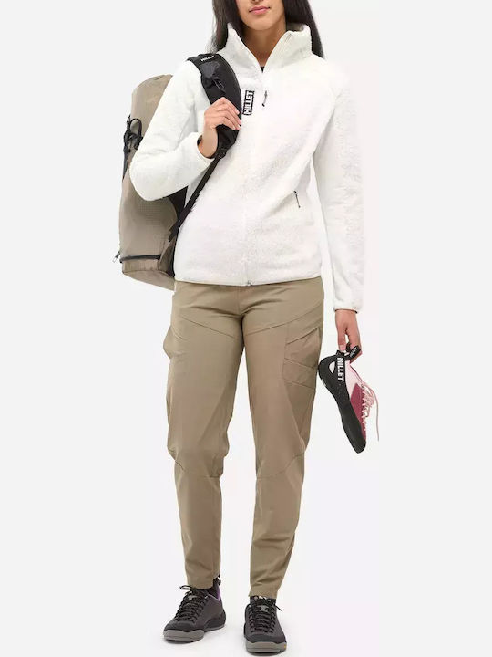 Fleece Γυναικεία Ζακέτα με Φερμουάρ White