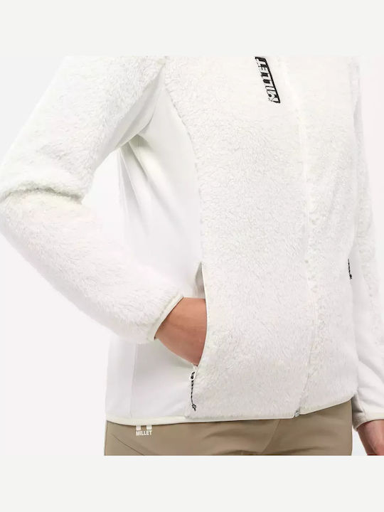 Fleece Γυναικεία Ζακέτα με Φερμουάρ White