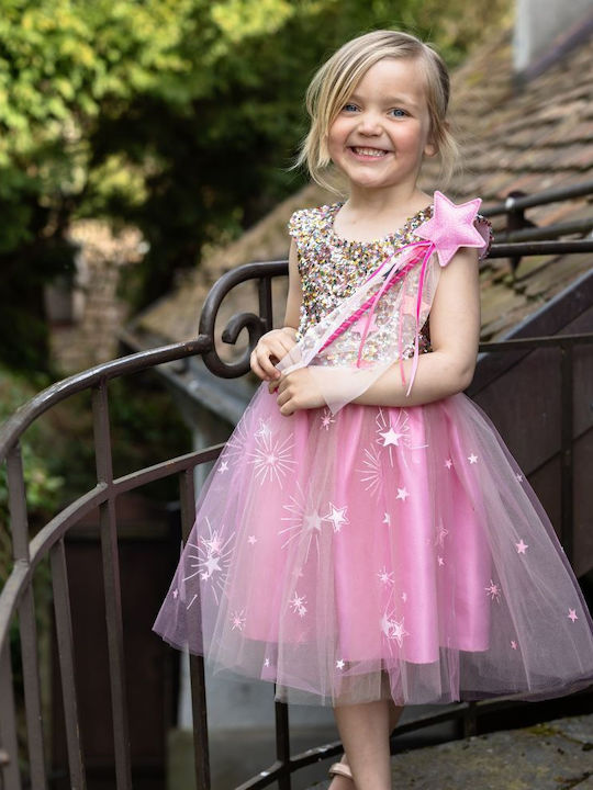 Mädchenkleid Ärmellos mit Pailletten Rosa