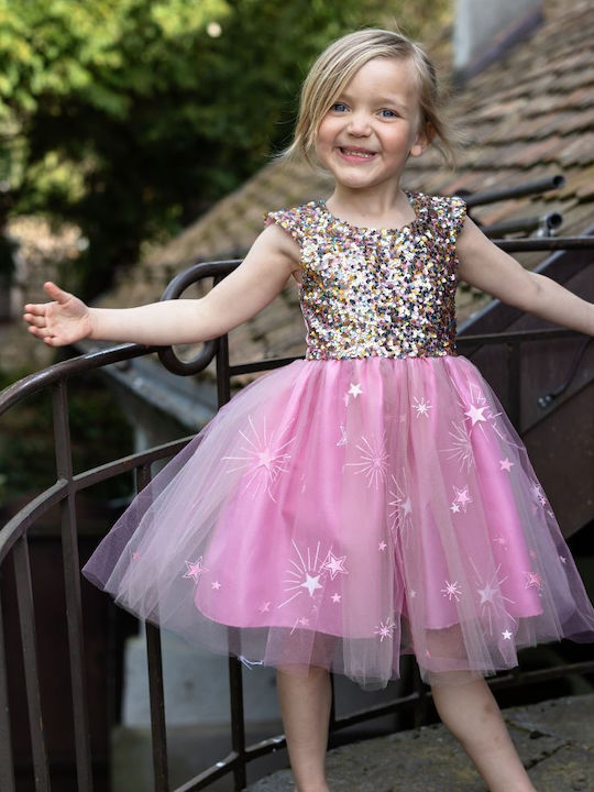 Mädchenkleid Ärmellos mit Pailletten Rosa