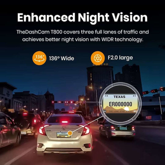 Imou Dash Camera T800 4K Ultra HD Ultra-Wide Night Vision 360° 24/7 Parking Monitoring Black LC-CDR8411-W-T800