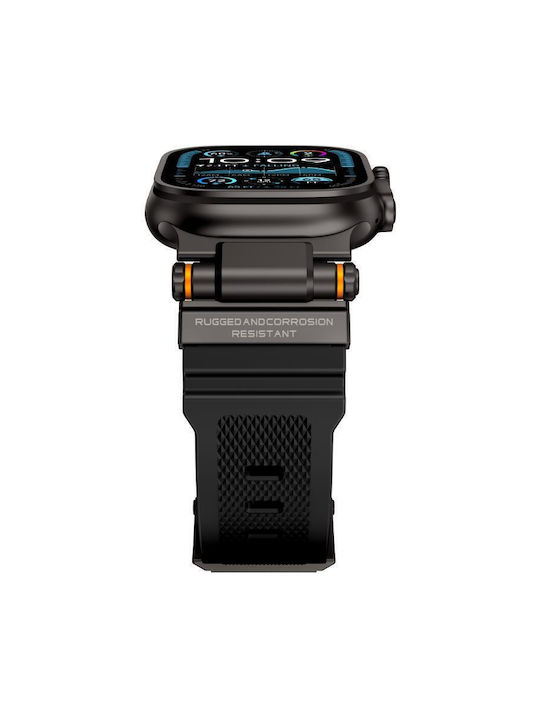 Apple Watch 42 44 45 46 49mm Μεταλλικό Λουράκι Explorer Σιλικόνη Μαύρο