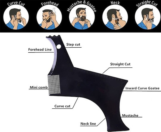 3 Pieces Beard Styling Template Men's Comb All-in-one Beard Shaping Tool Black