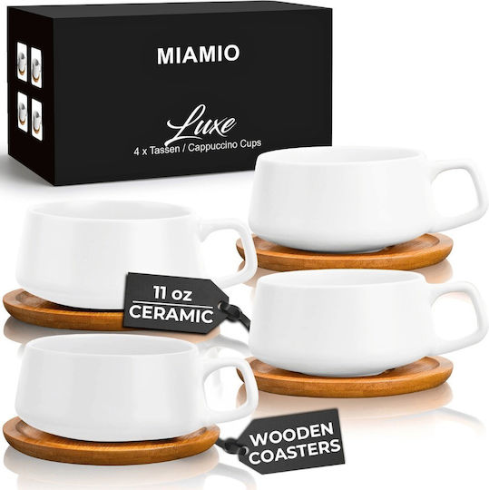 Miamio Set Tassen Cappuccino Bamboo Weiß 320ml 4Stück