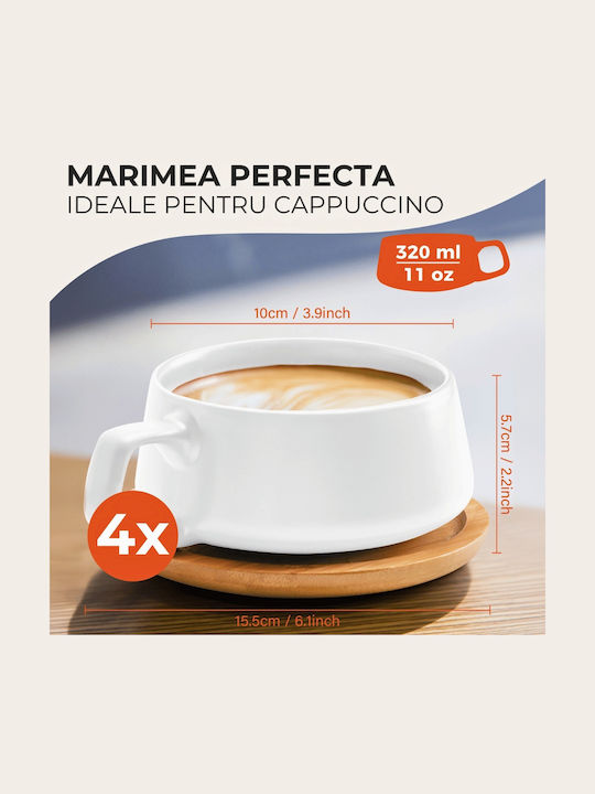 Miamio Комплект чаши Cappuccino Бамбуков Бели 320мл 4бр