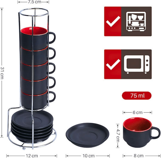 Miamio Set Căni Espresso De ceramică Roșii 75ml 6buc