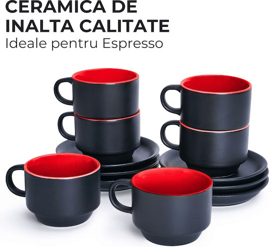 Miamio Set Căni Espresso De ceramică Roșii 75ml 6buc